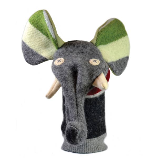 Elephant Puppet | Reclaimed Wool: 12 inch height (30.5 cm).