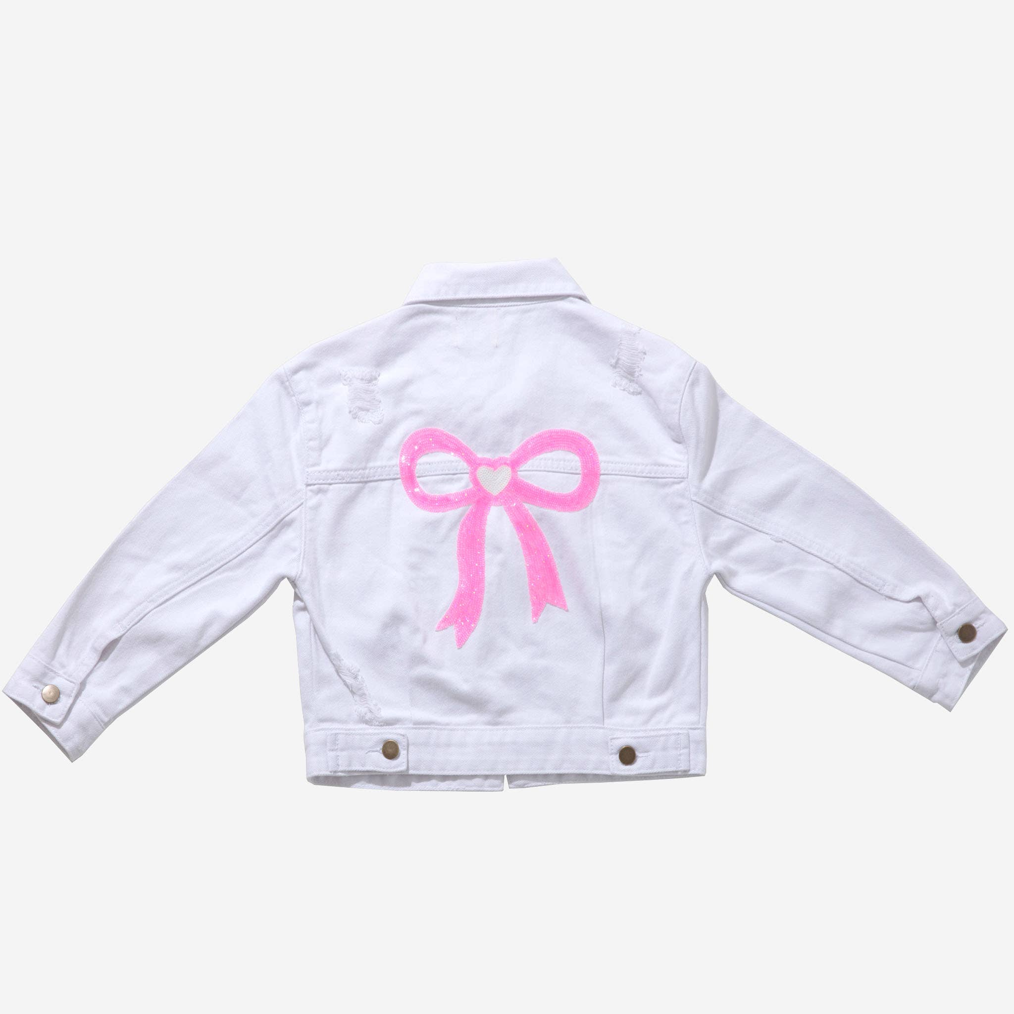 Patched Denim Jacket: White Bow