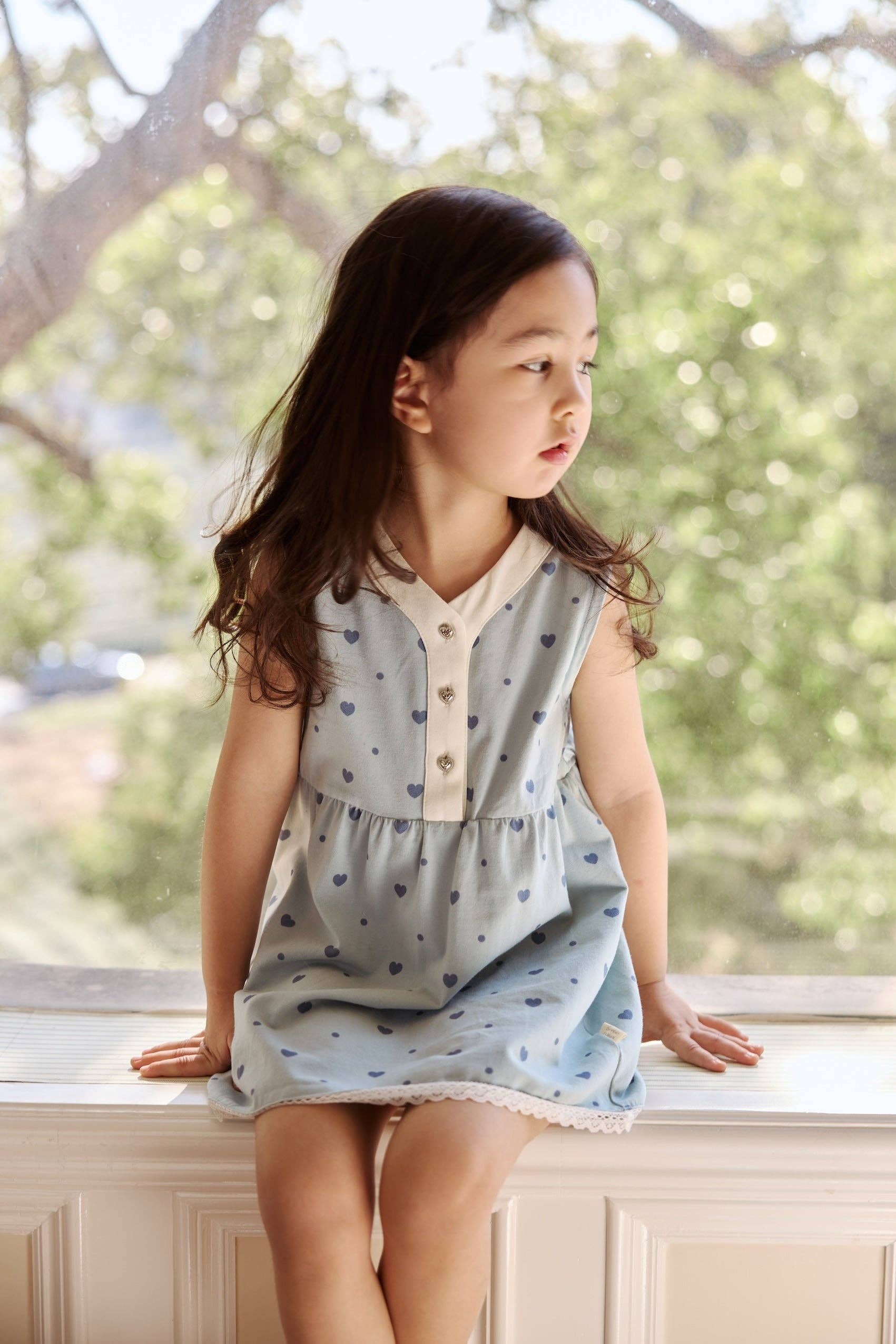 Girl Ruffle Tank Dress-Blue Hearts