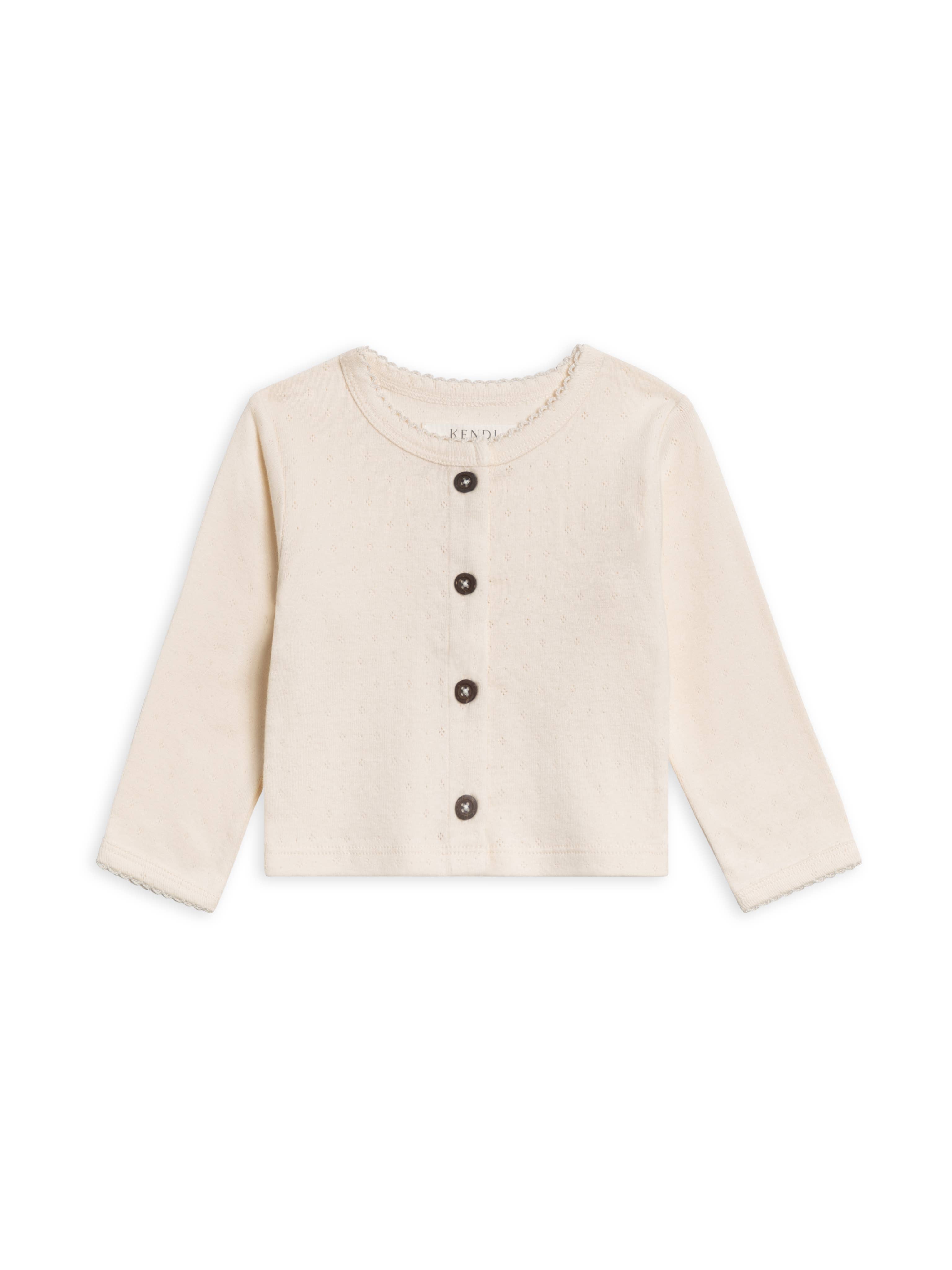 Organic Clara Pointelle Button Down Cardigan - Ivory