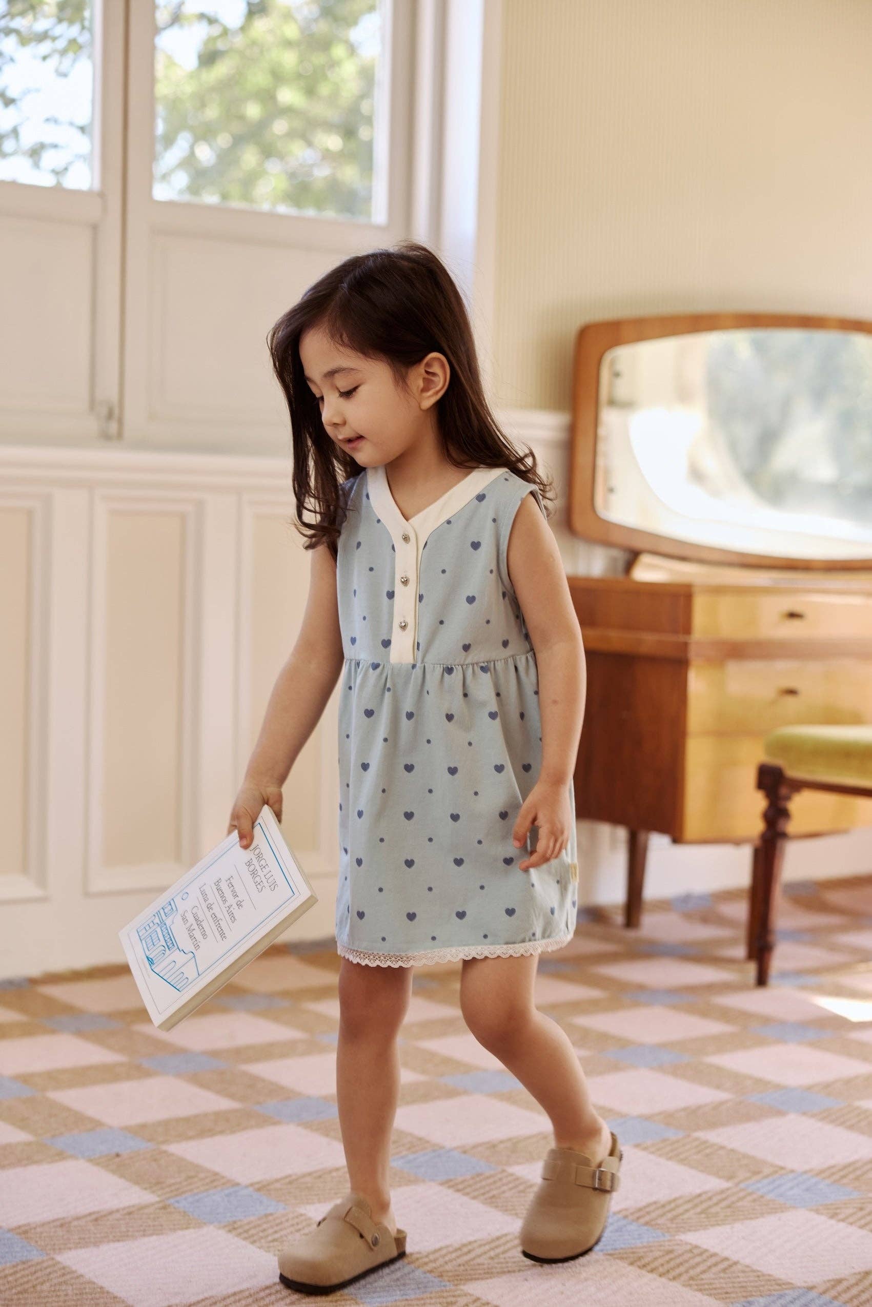 Girl Ruffle Tank Dress-Blue Hearts