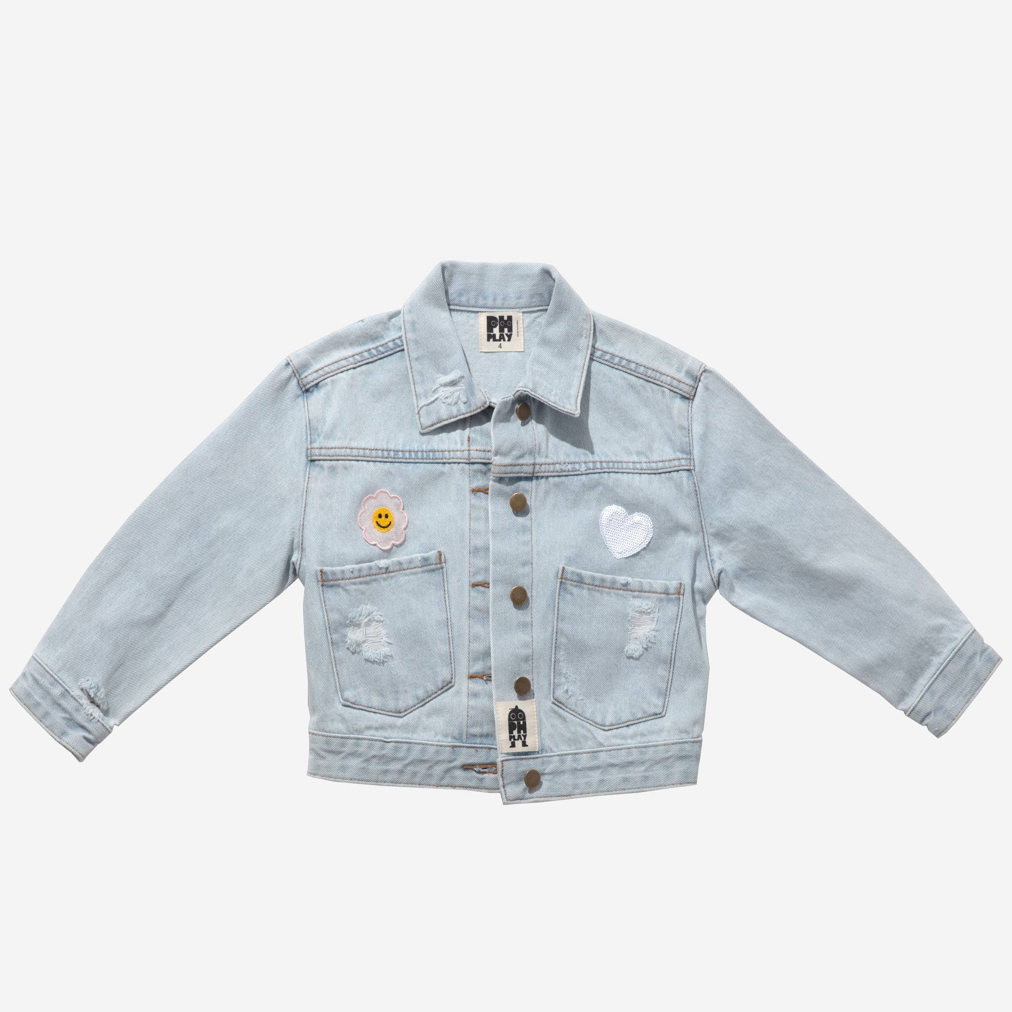 Patched Denim Jacket: L. Blue Daisy