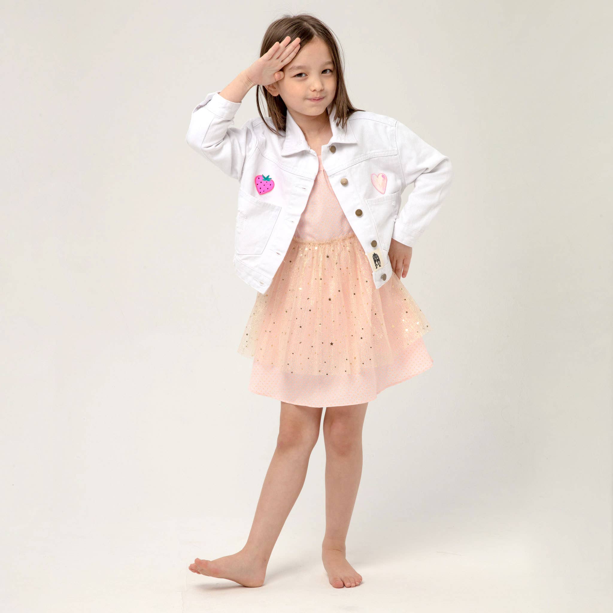 Patched Denim Jacket: White Bow