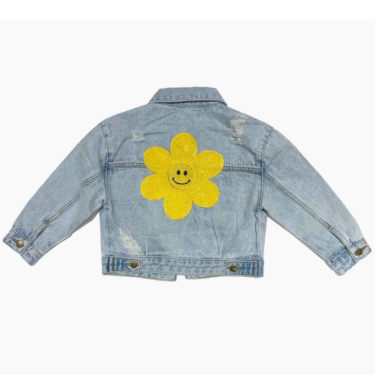 Patched Denim Jacket: Yellow Daisy