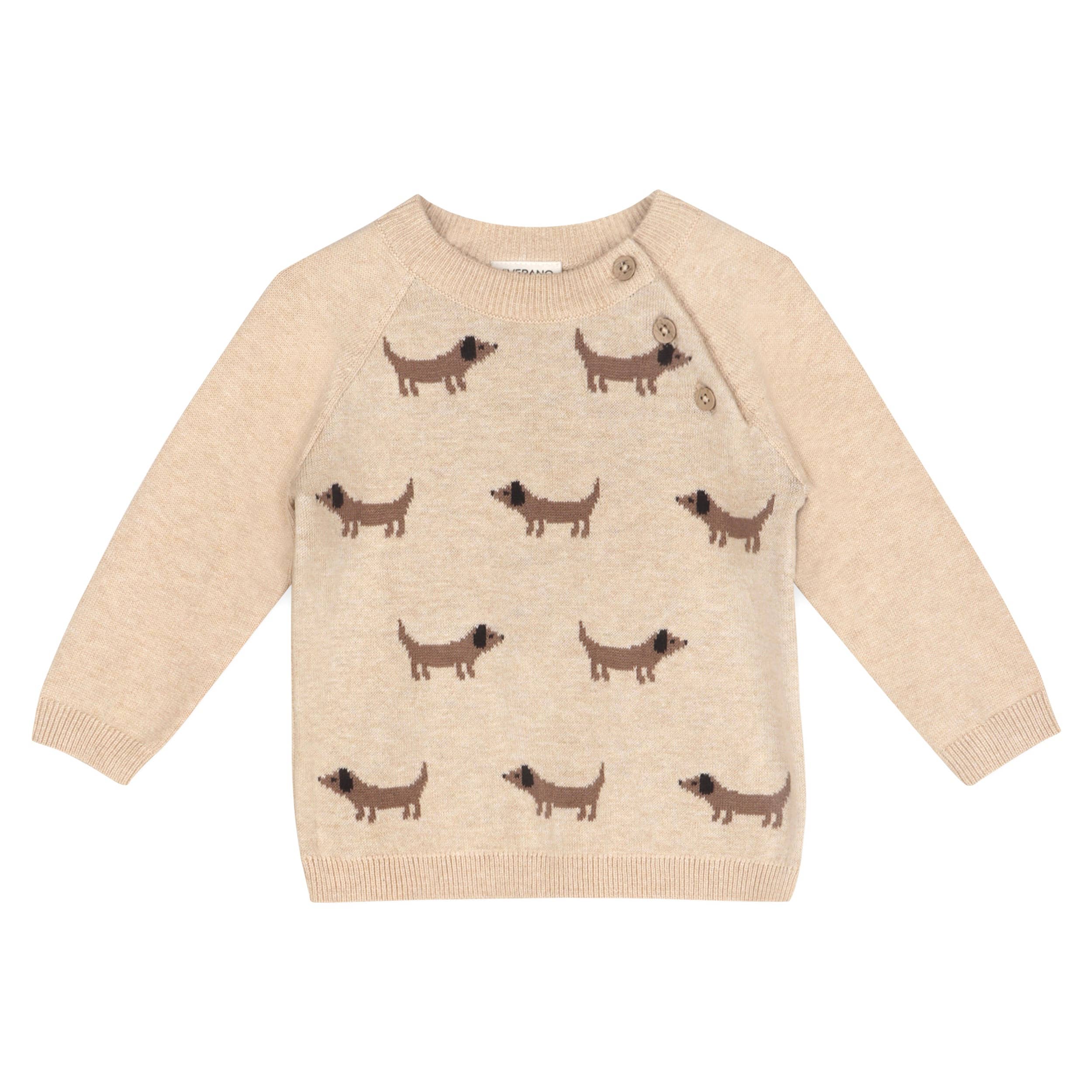 Doxie Dog Jacquard Knit Baby Raglan Pullover (Organic): Oat Heather
