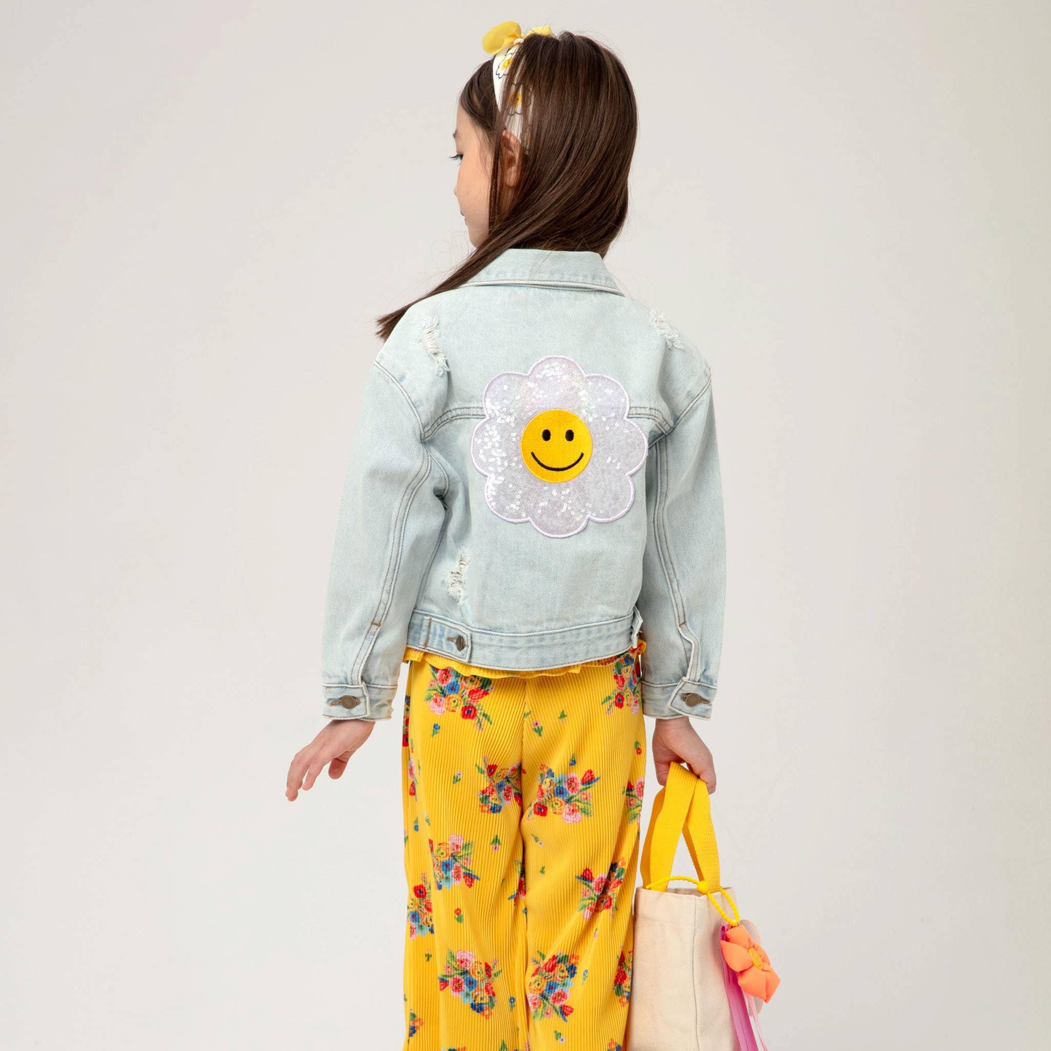 Patched Denim Jacket: L. Blue Daisy