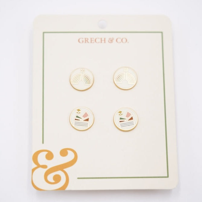 Enamel Earrings Set of 2-Landscape and Rainbow