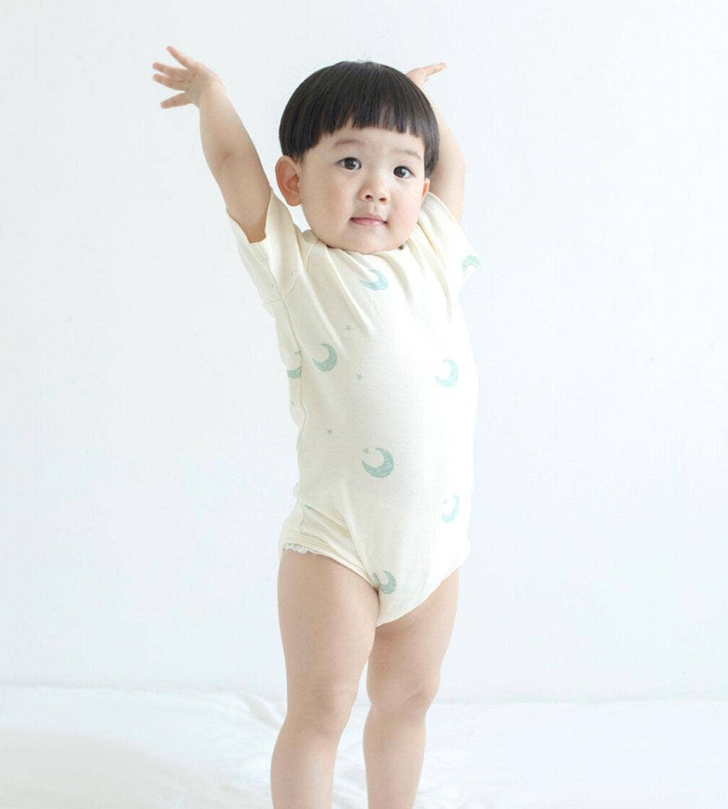 Organic Cotton Short Sleeve Onesie-Midnight: Off-white midnight