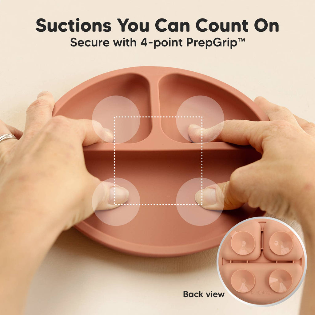 3-Pack Prep Suction Plates for Baby, BPA-Free Silicone Plate: Roseate