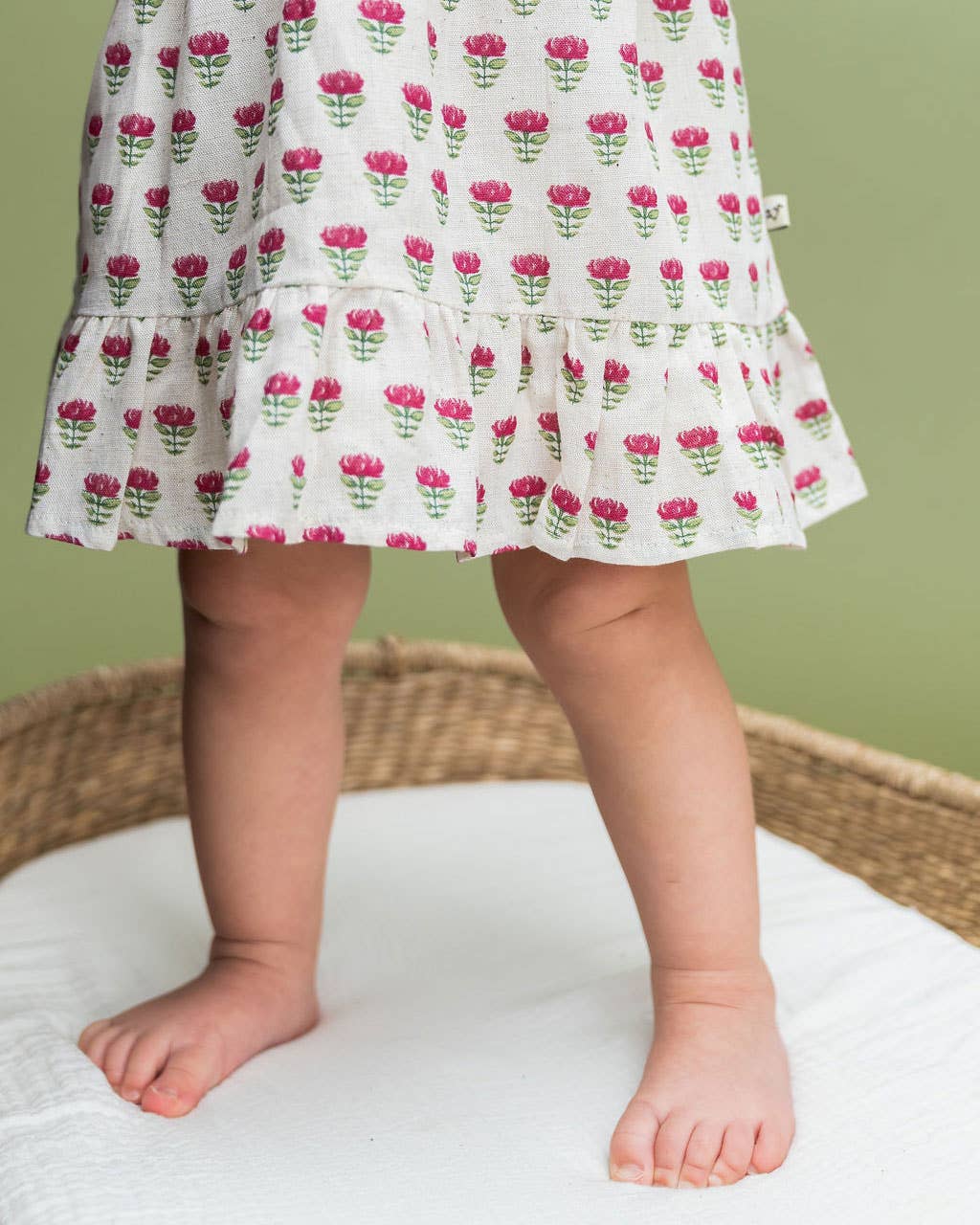 Mia Block Print Floral Baby Dress + Bloomer Linen Blend