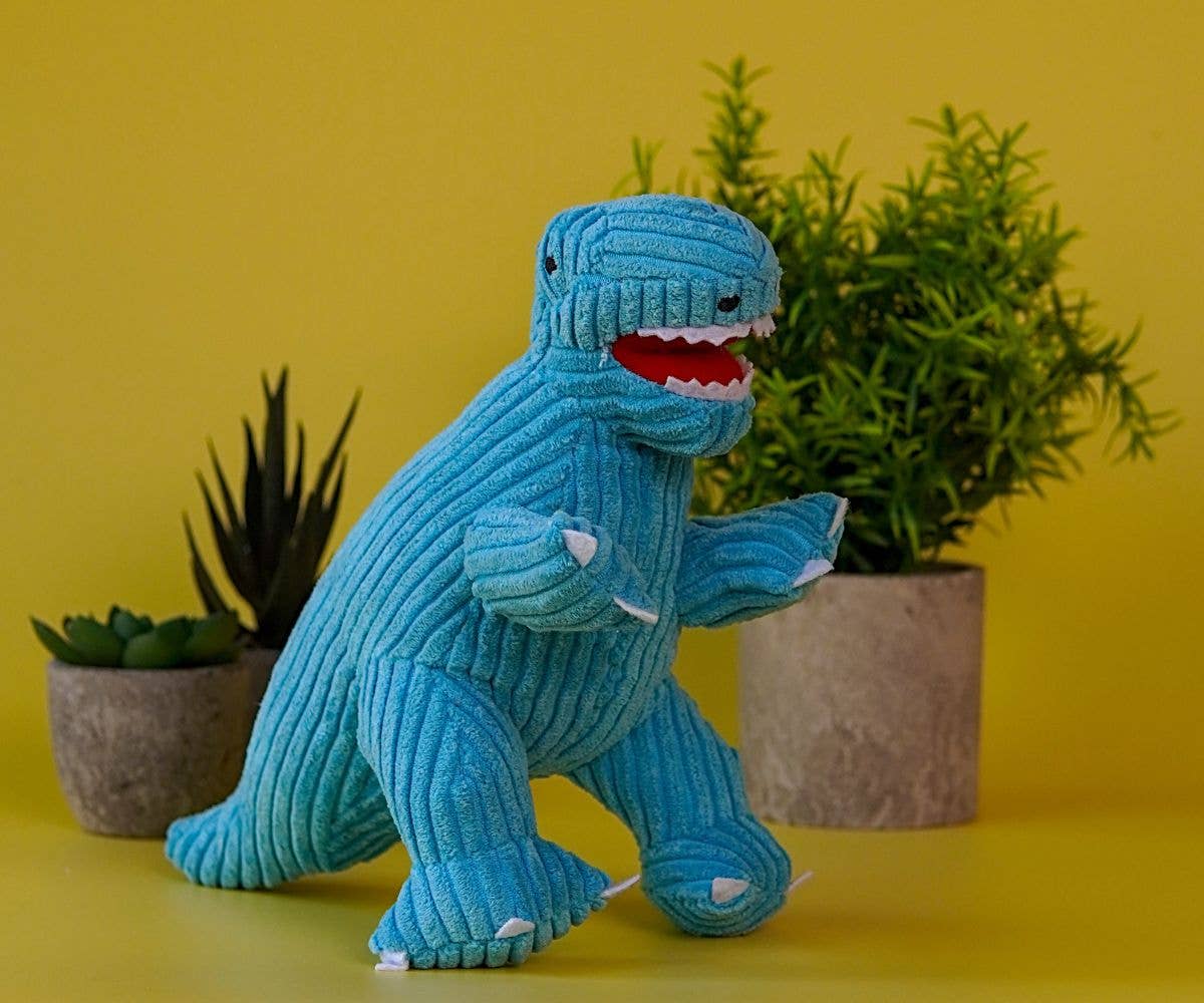 Small Corduroy T Rex Dinosaur Plush Toy in Ice Blue