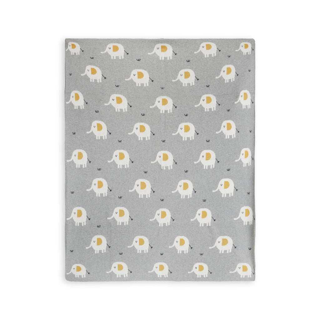 Elephant - Organic Cotton Jacquard Sweater Knit Baby Blanket: One Size