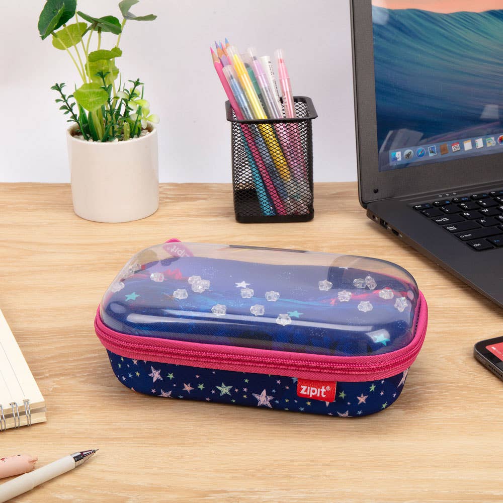 ZIPIT Stars Clear Top Box, Pencil Case, Gift for Girls