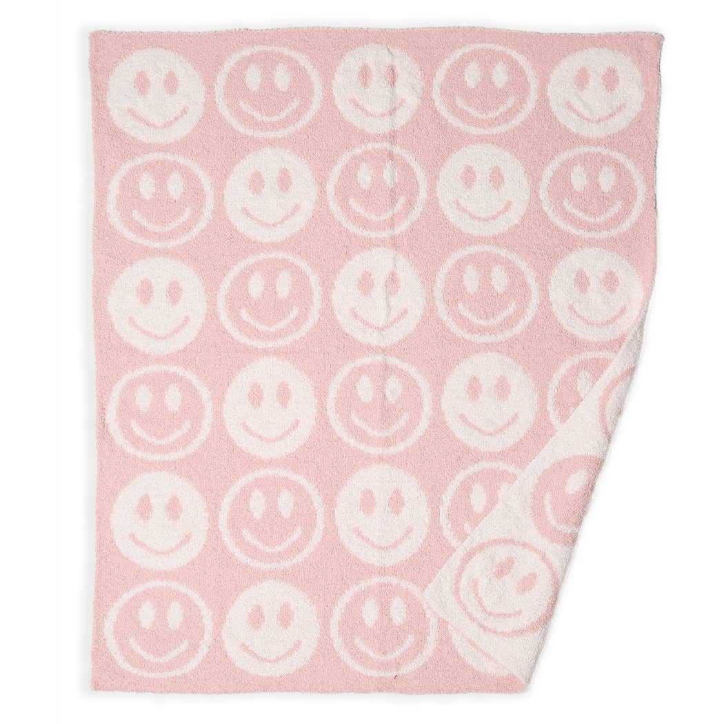 Repeated Happy Face Pattern Kids Throw Blanket: Pink / ONE SIZE