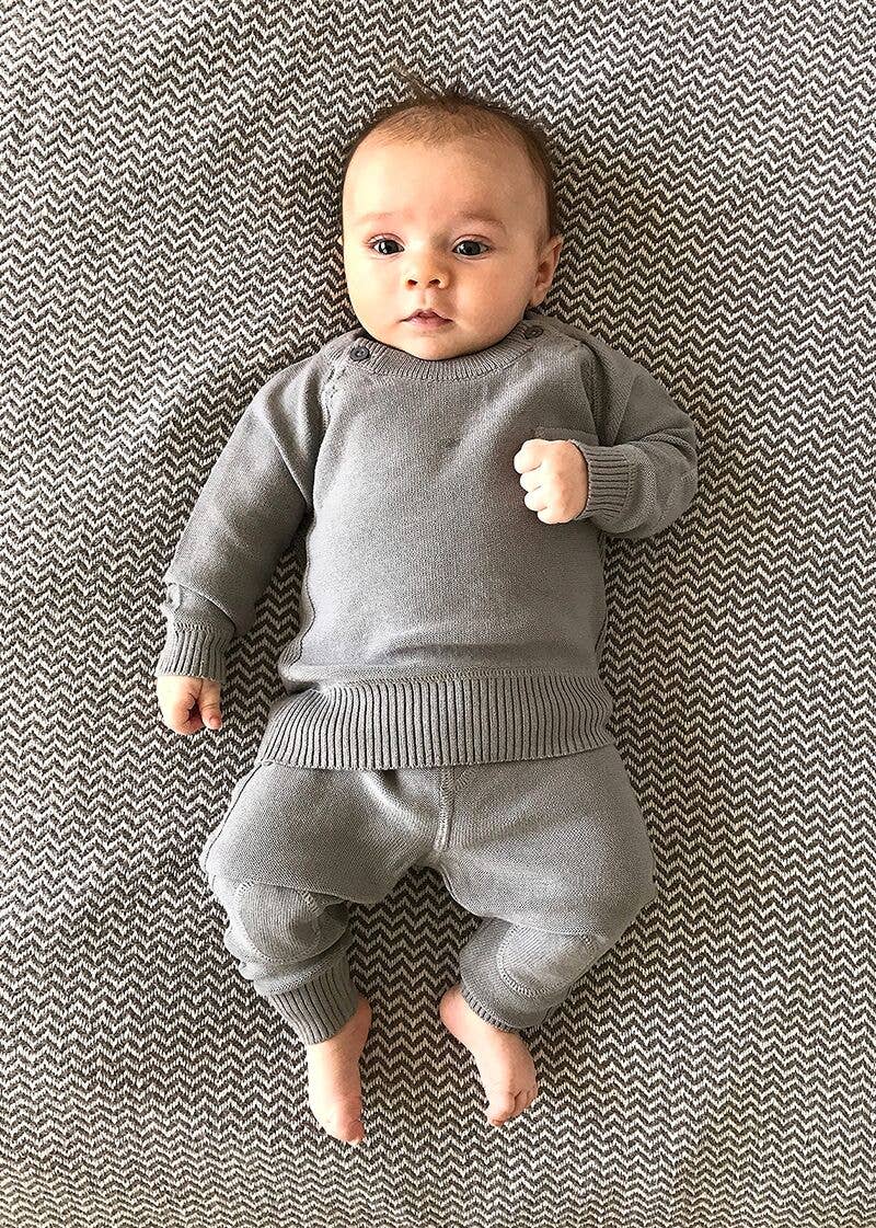 Milan Raglan Sweater Knit Baby Pullover (Organic Cotton): Grey