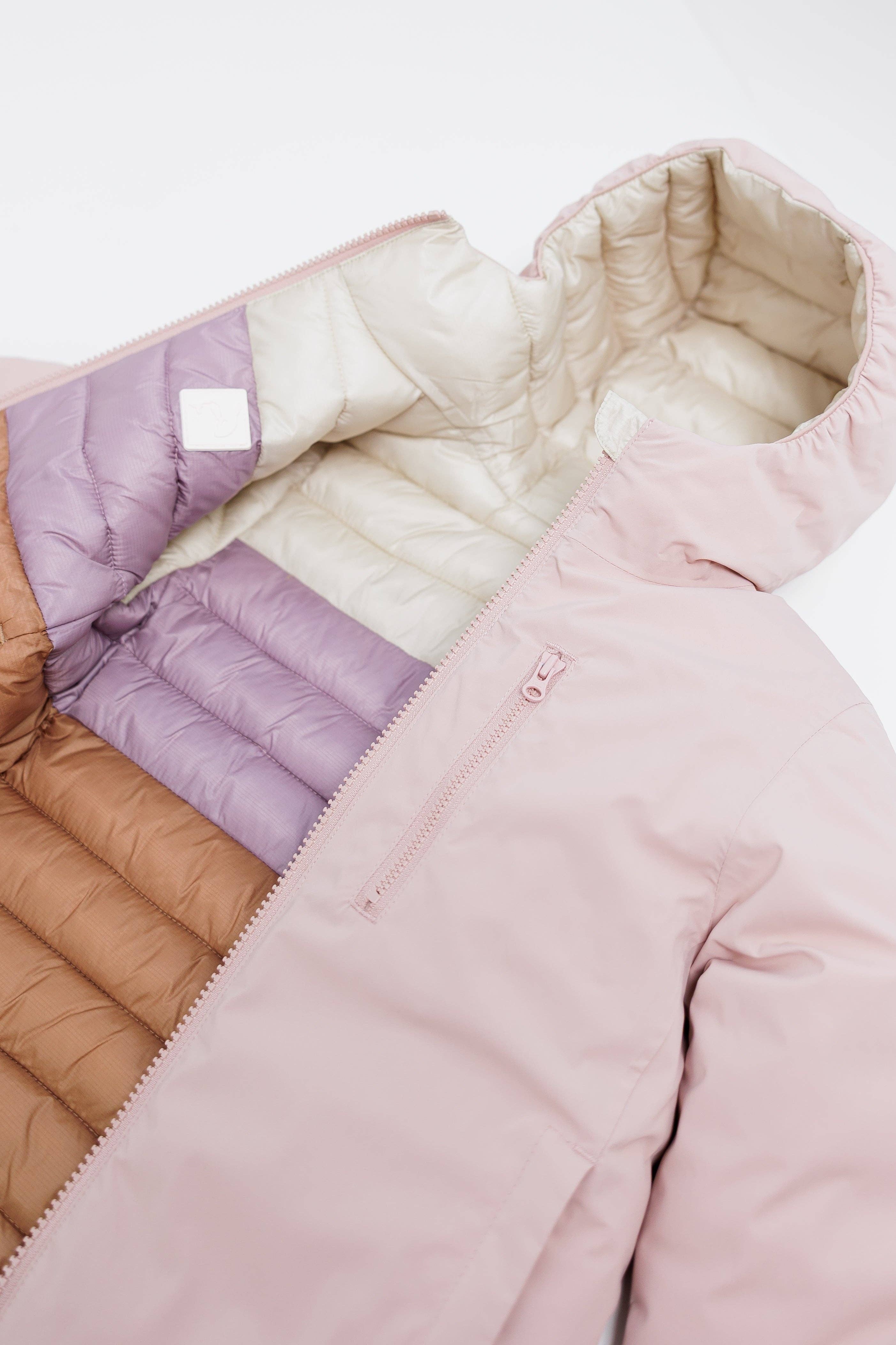 Kids Puffer Jacket - Porteau Reversible Waterproof - Fall/Winter - Dusty Rose