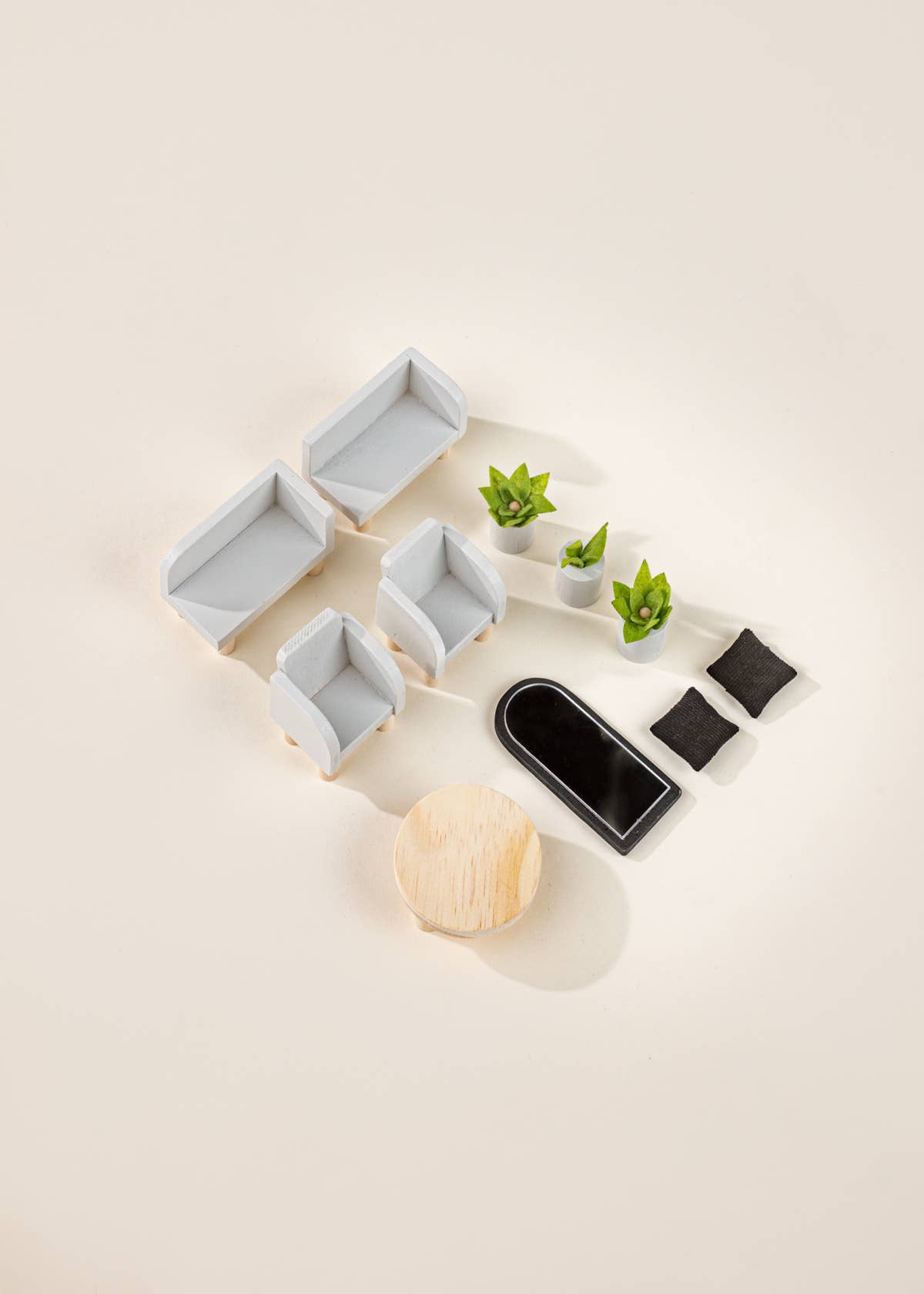 Meubles et accessoires de salon pour maison de poupée en bois (10 pièces)