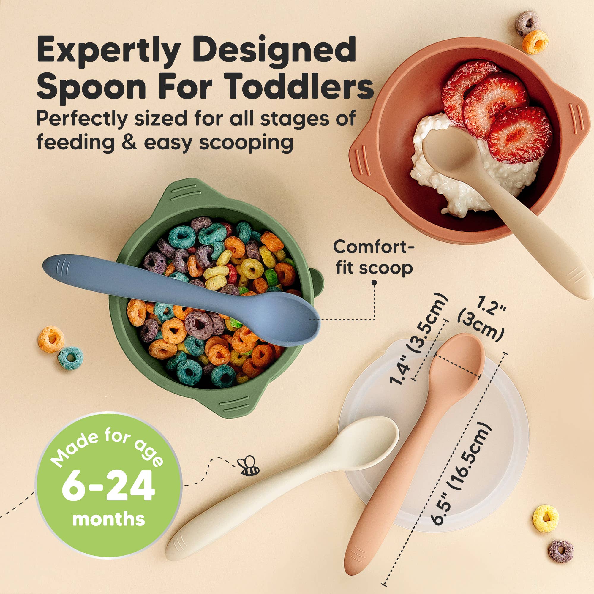 3-Pack Prep Silicone Baby Spoons for Toddlers 6-24 months: Slate
