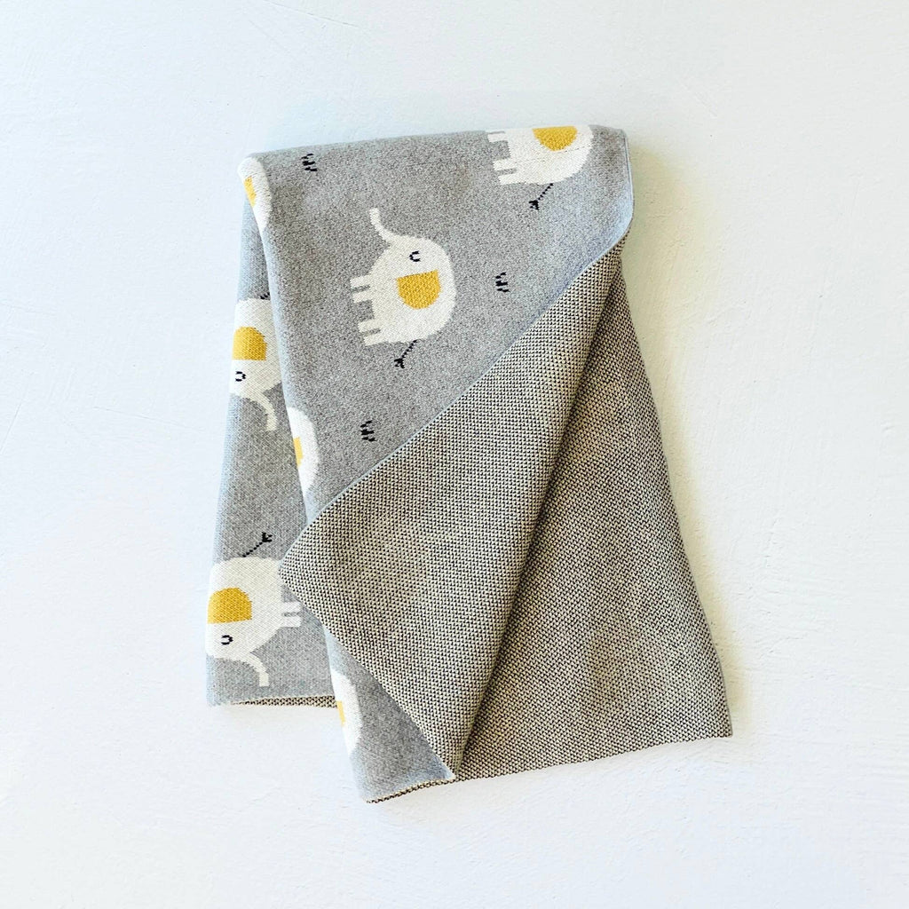 Elephant - Organic Cotton Jacquard Sweater Knit Baby Blanket: One Size