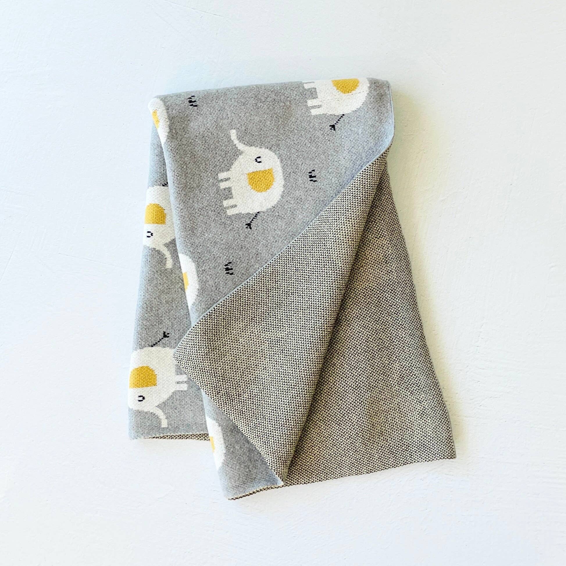 Elephant - Organic Cotton Jacquard Sweater Knit Baby Blanket: One Size