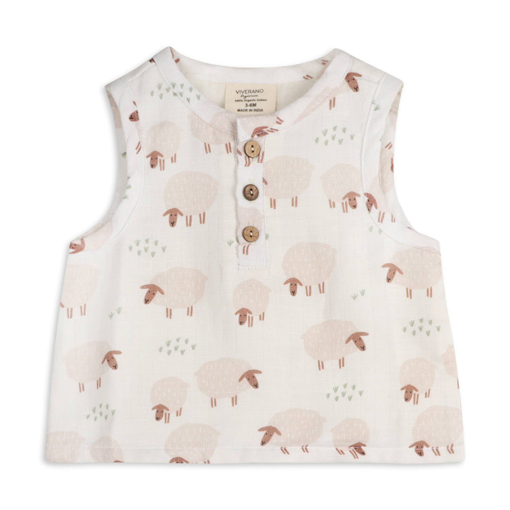 Sheep Baby Top & Bottom Organic Muslin
