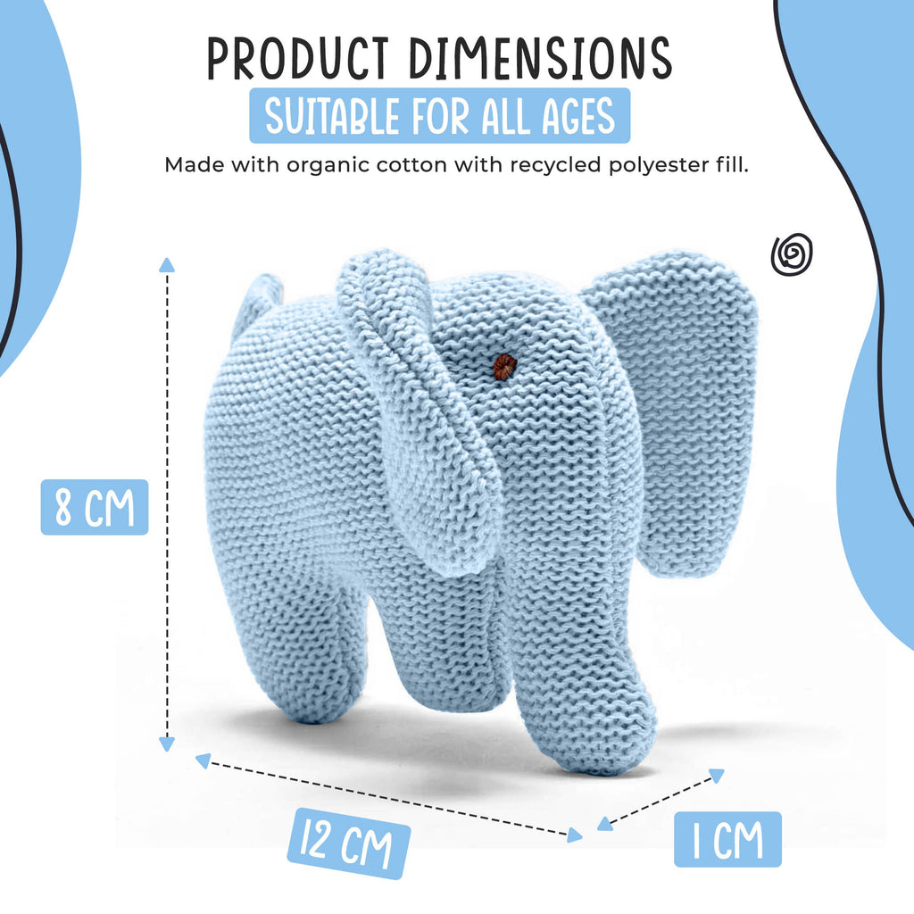 Blue Elephant Baby Rattle Knitted Organic Cotton