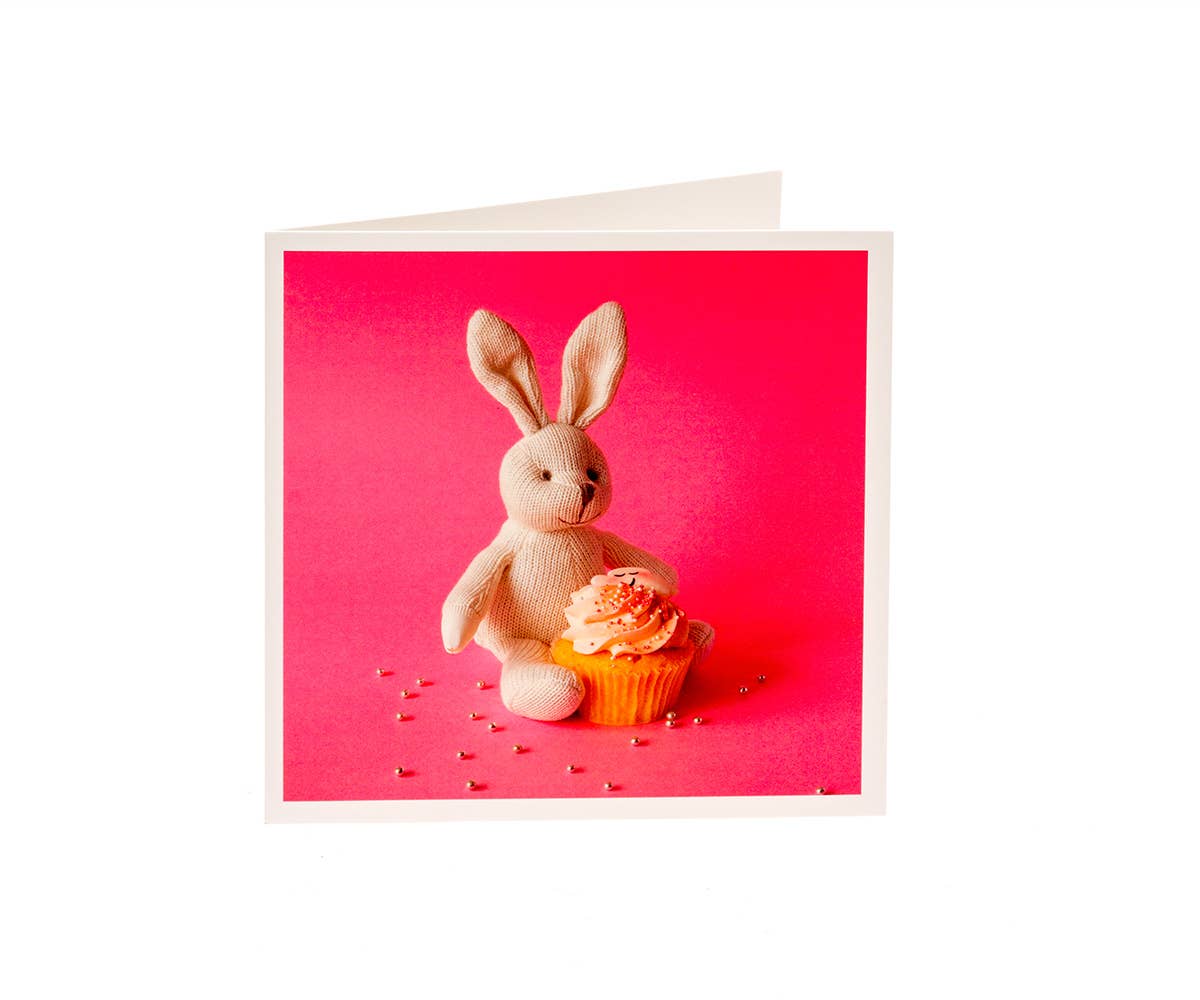 White Bunny with Cake Greetings Card
