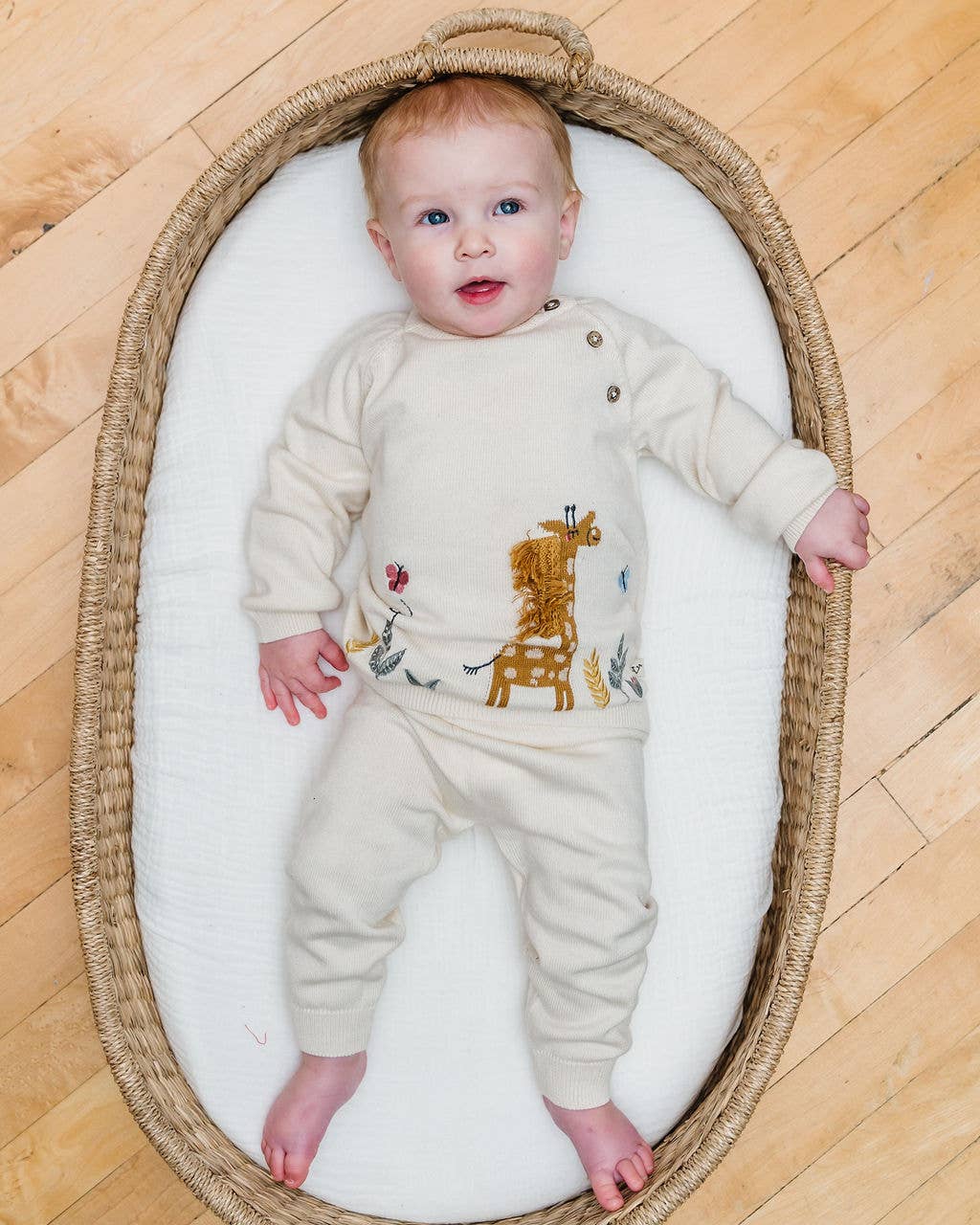 Giraffe Embroidered Knit Baby Pullover Sweater Organic