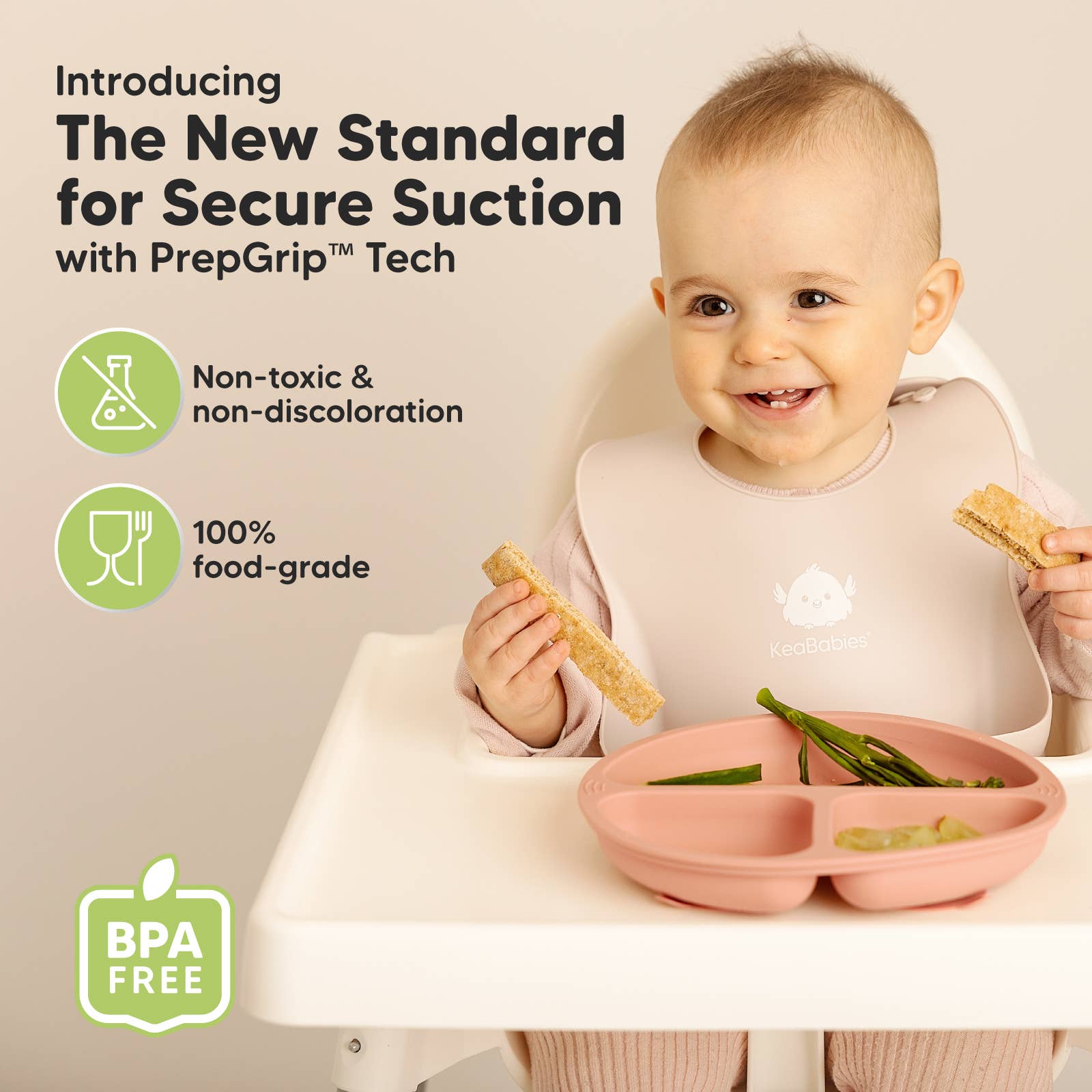 3-Pack Prep Suction Plates for Baby, BPA-Free Silicone Plate: Roseate