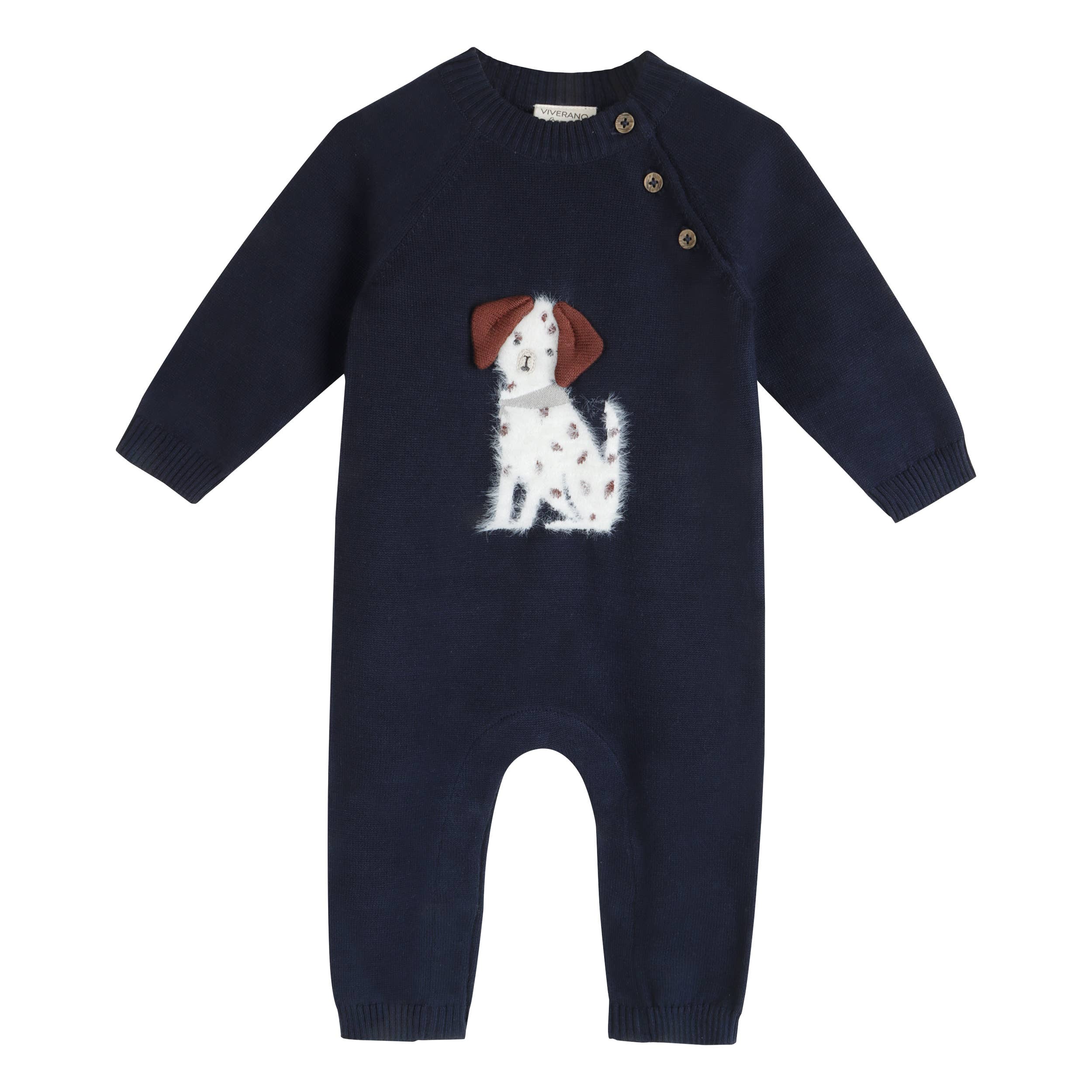 Spotty Dog Organic Cotton 3D Knit Baby Jumpsuit Navy