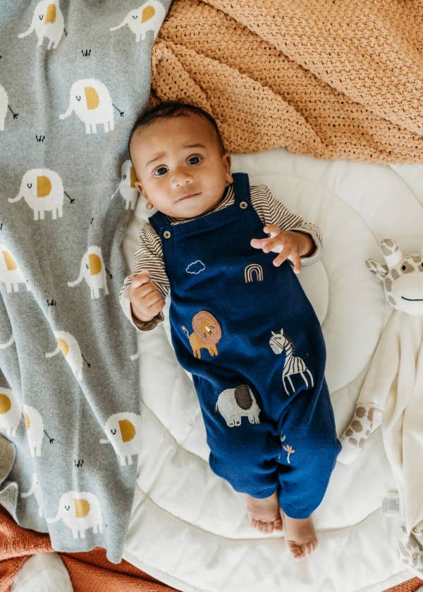 Elephant - Organic Cotton Jacquard Sweater Knit Baby Blanket: One Size