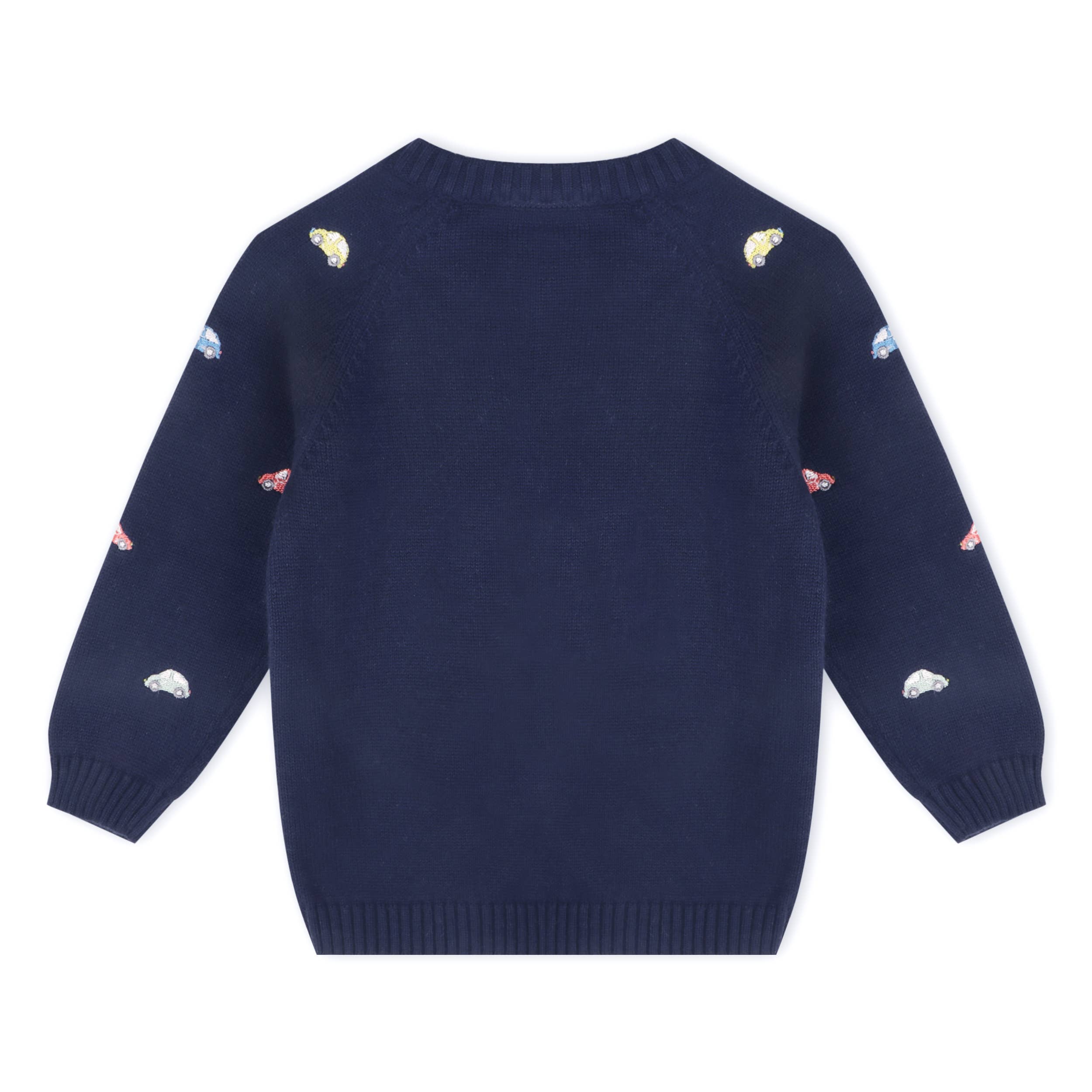 Mini Beetle Cars Organic Embroidered Baby Sweater Navy Blue