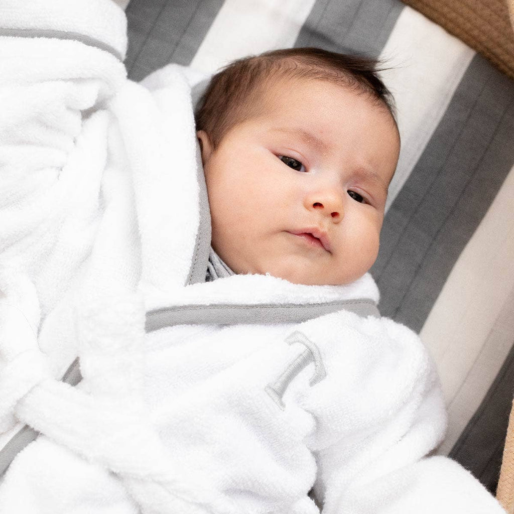 Terry Bathrobe_White + Grey: Unisex / White + Grey / 12-18m