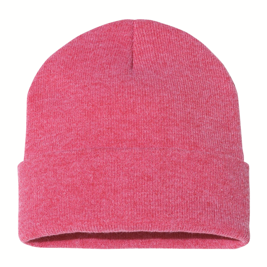 Solid Cuffed Beanie | Knit Winter Hat: Dark Pink/ One Size