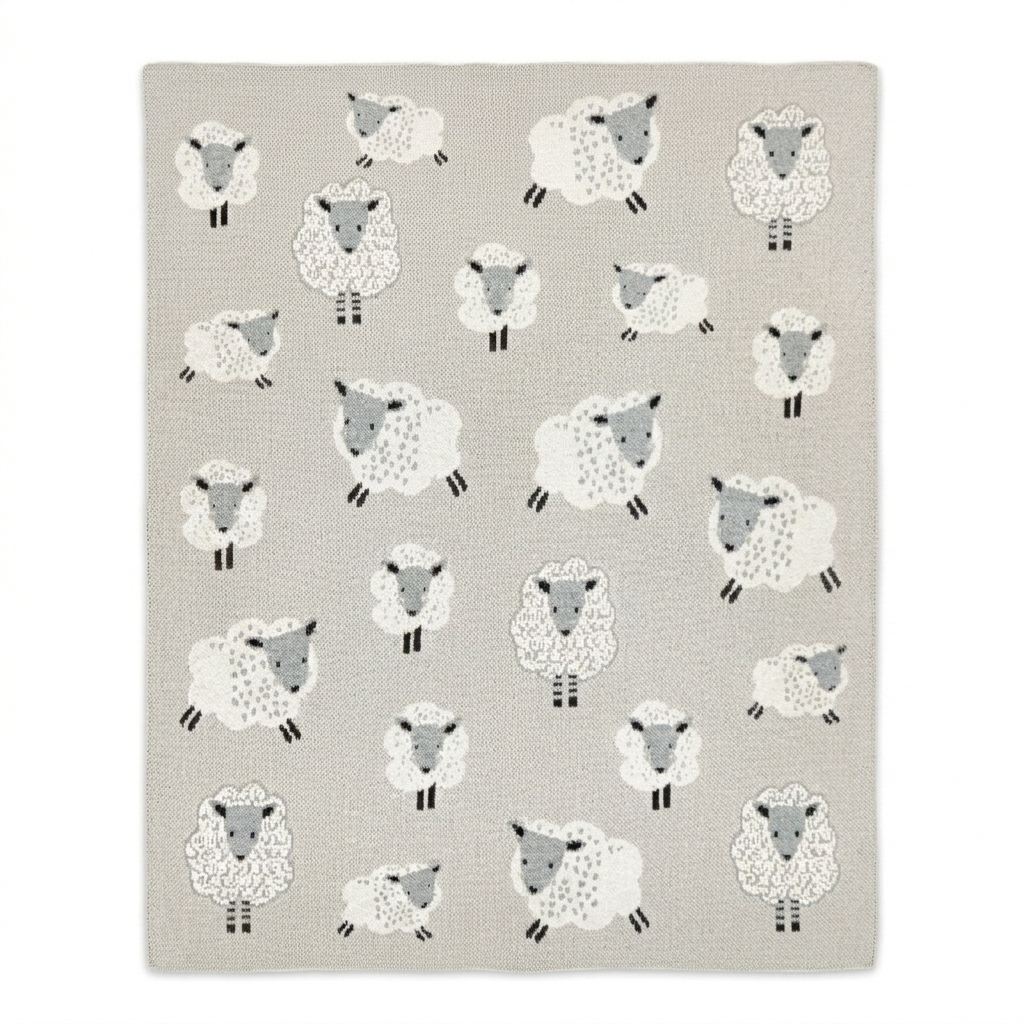 Happy Sheep - Organic Cotton Jacquard Knit Baby Blanket