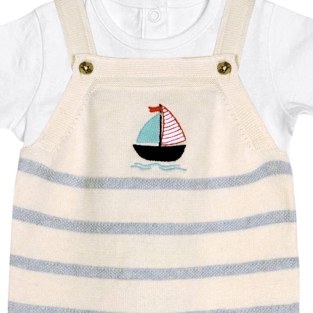 Sailboat Stripe Organic Baby Knit Shortall Set
