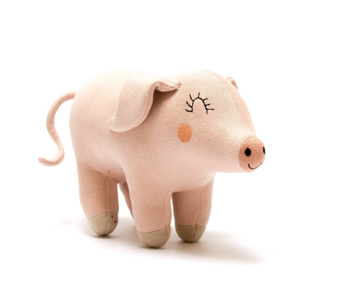 Pig Soft Toy in Pink, Knitted Organic Cotton