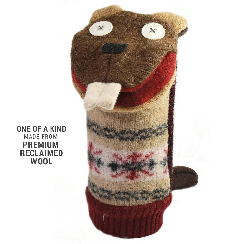 Beaver Puppet | Reclaimed Wool: 12 inch height (30.5 cm).