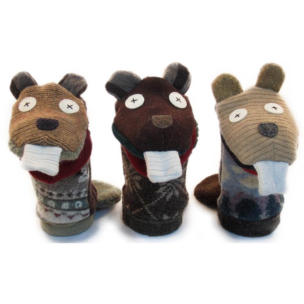 Beaver Puppet | Reclaimed Wool: 12 inch height (30.5 cm).