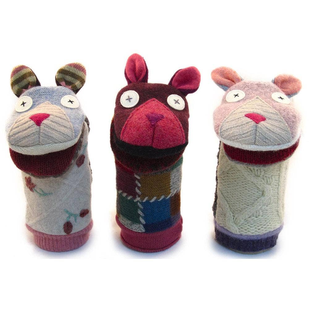 Cat Puppet | Reclaimed Wool: 12 inch height (30.5 cm).