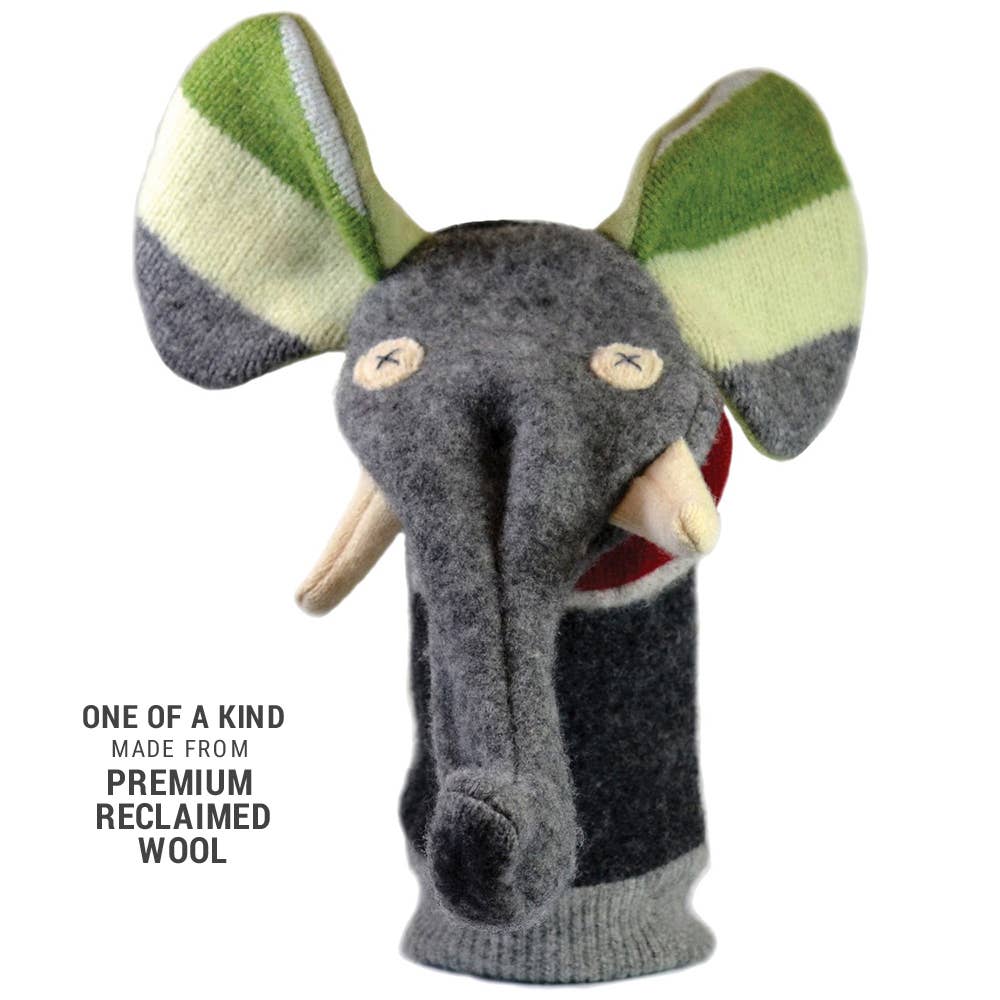 Marionnette éléphant | Laine récupérée : 12 pouces de hauteur (30,5 cm).