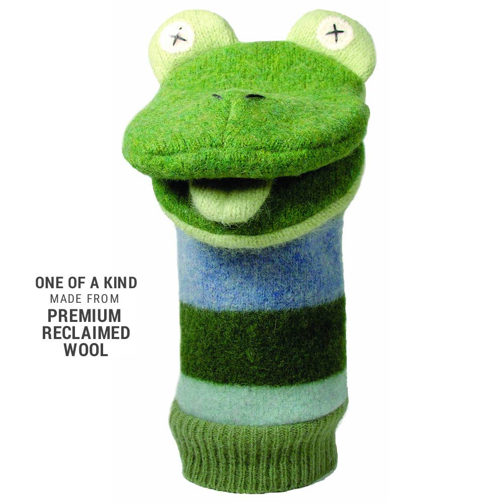 Frog Puppet | Reclaimed Wool: 12 inch height (30.5 cm).