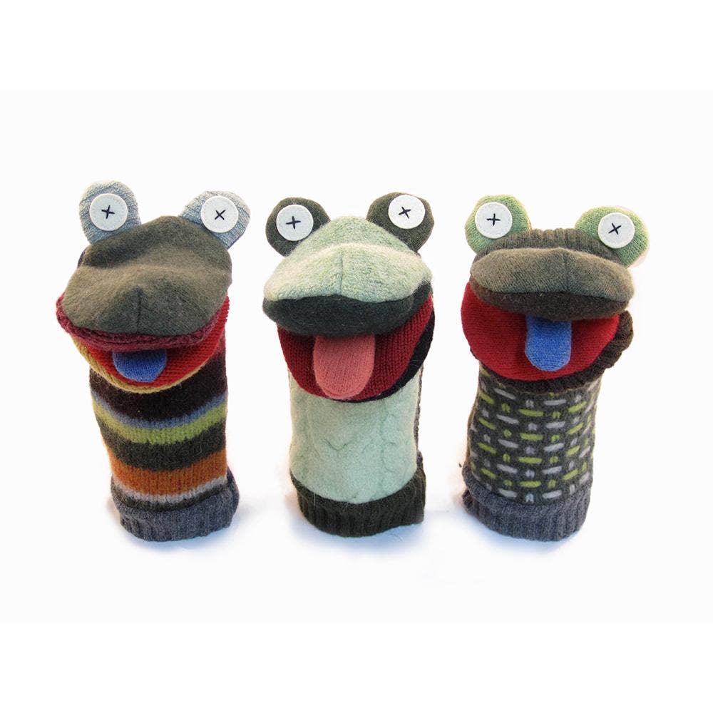 Frog Puppet | Reclaimed Wool: 12 inch height (30.5 cm).