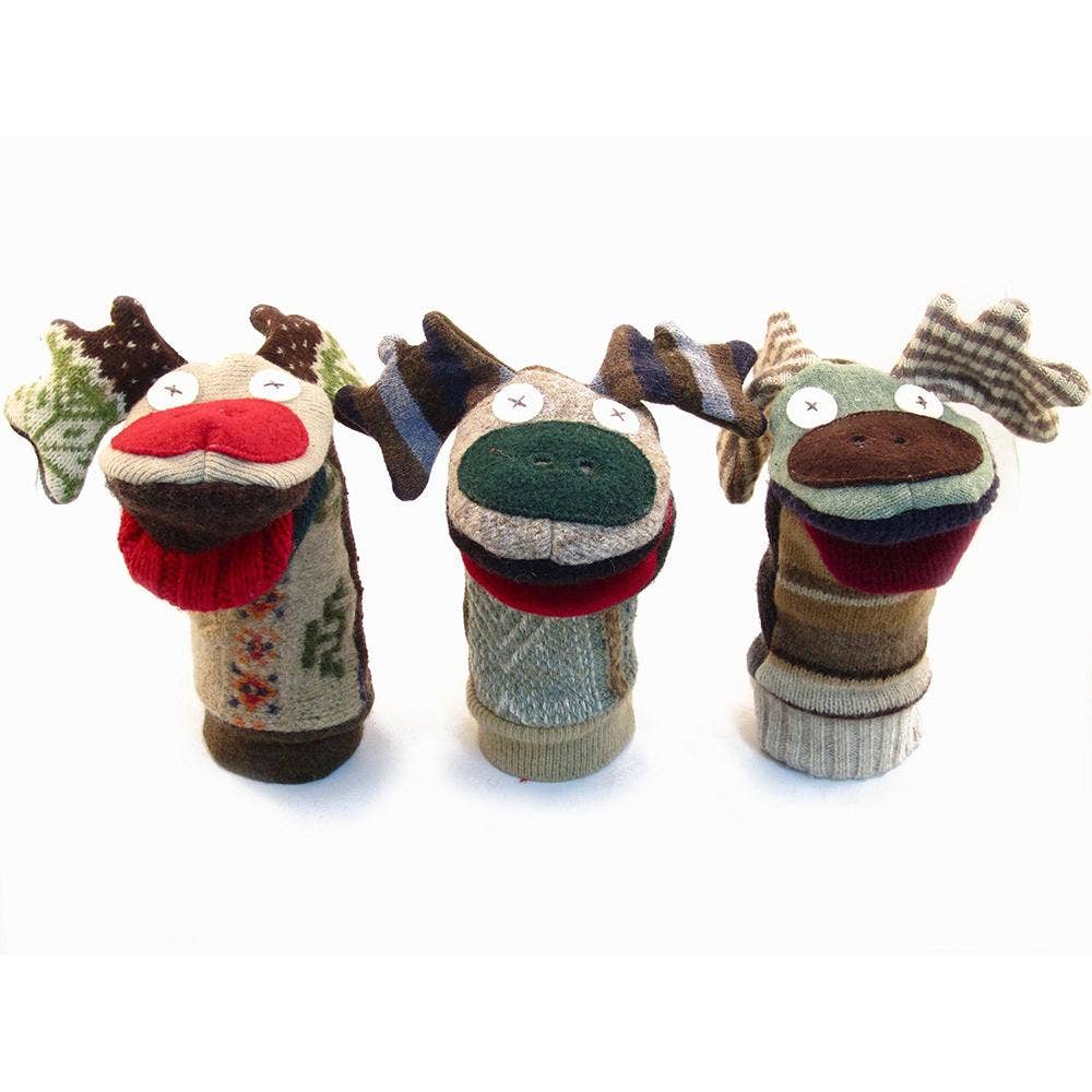 Moose Puppet | Reclaimed Wool: 12 inch height (30.5 cm).