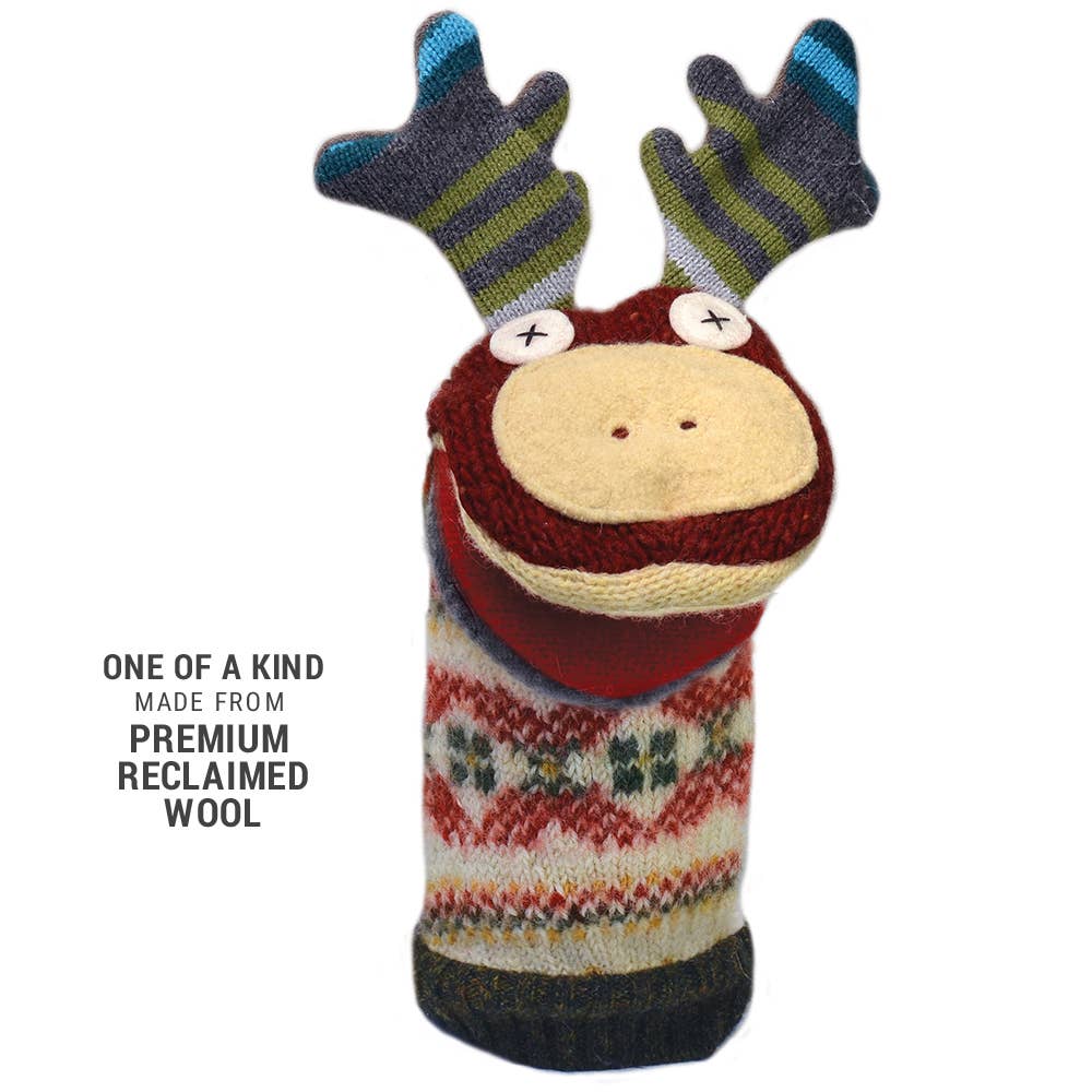 Moose Puppet | Reclaimed Wool: 12 inch height (30.5 cm).