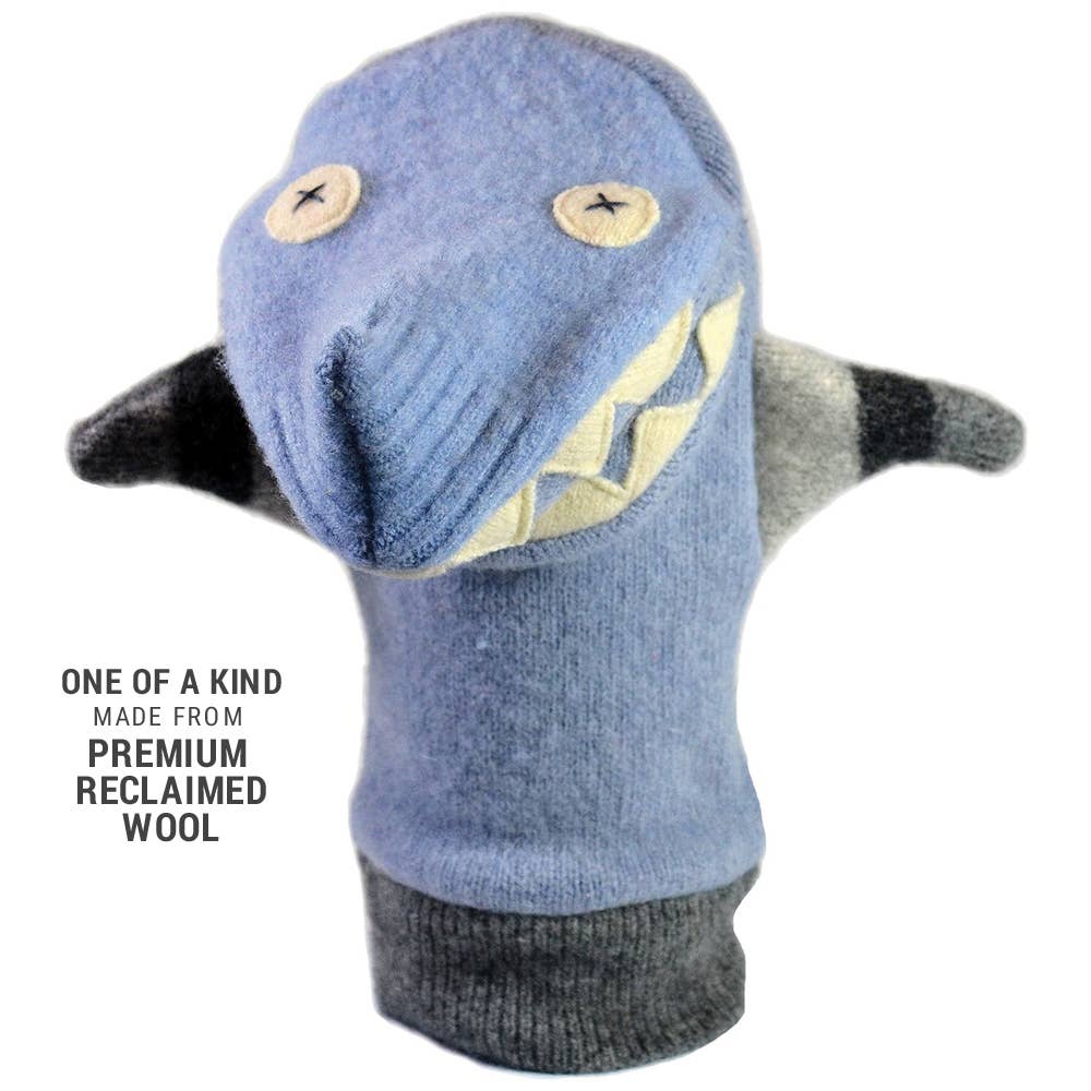 Shark Puppet | Reclaimed Wool: 12 inch height (30.5 cm).