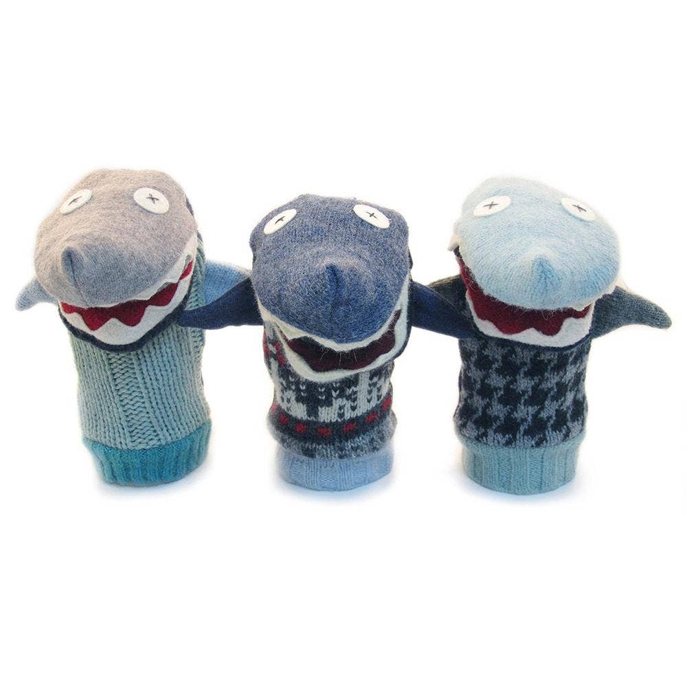 Shark Puppet | Reclaimed Wool: 12 inch height (30.5 cm).
