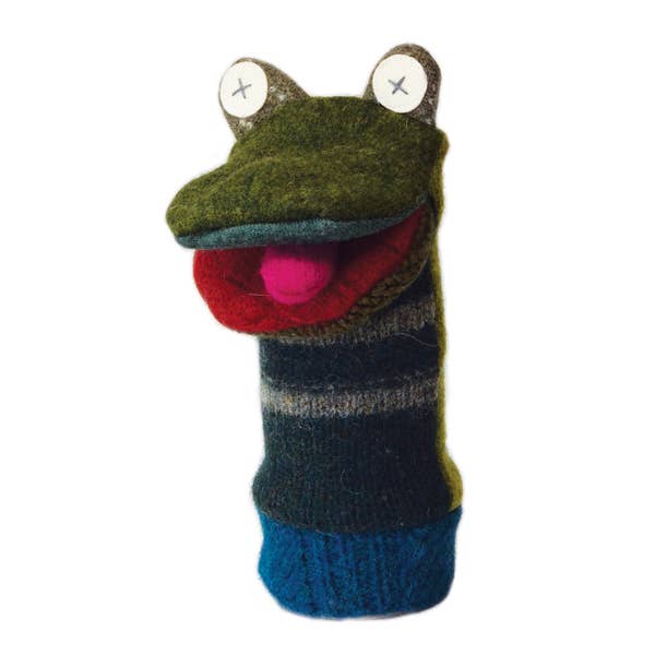 Frog Puppet | Reclaimed Wool: 12 inch height (30.5 cm).