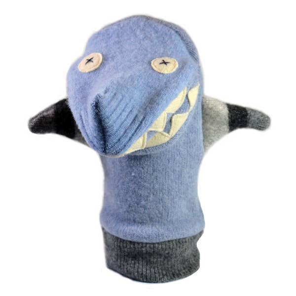 Shark Puppet | Reclaimed Wool: 12 inch height (30.5 cm).