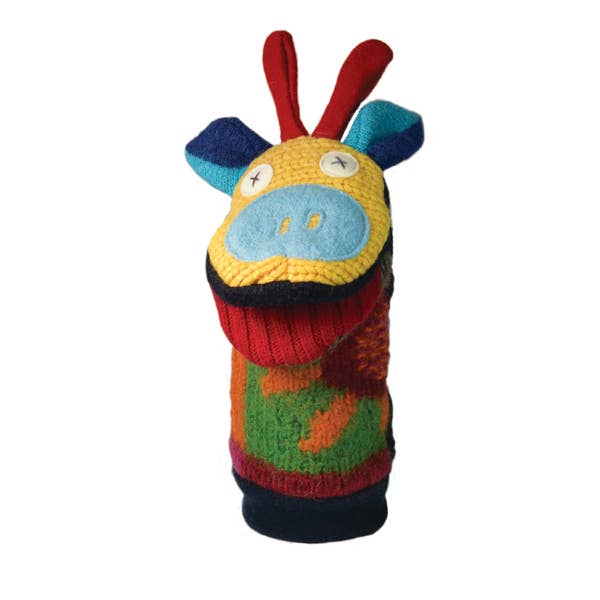 Giraffe Puppet | Reclaimed Wool: 12 inch height (30.5 cm).